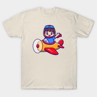 Cute Boy Driving Plane T-Shirt